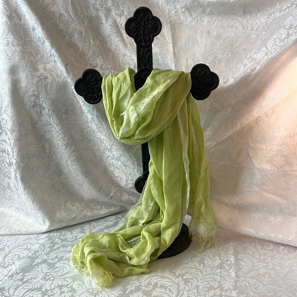 Lime Green Sequin Scarf -100% rayon -rectangle